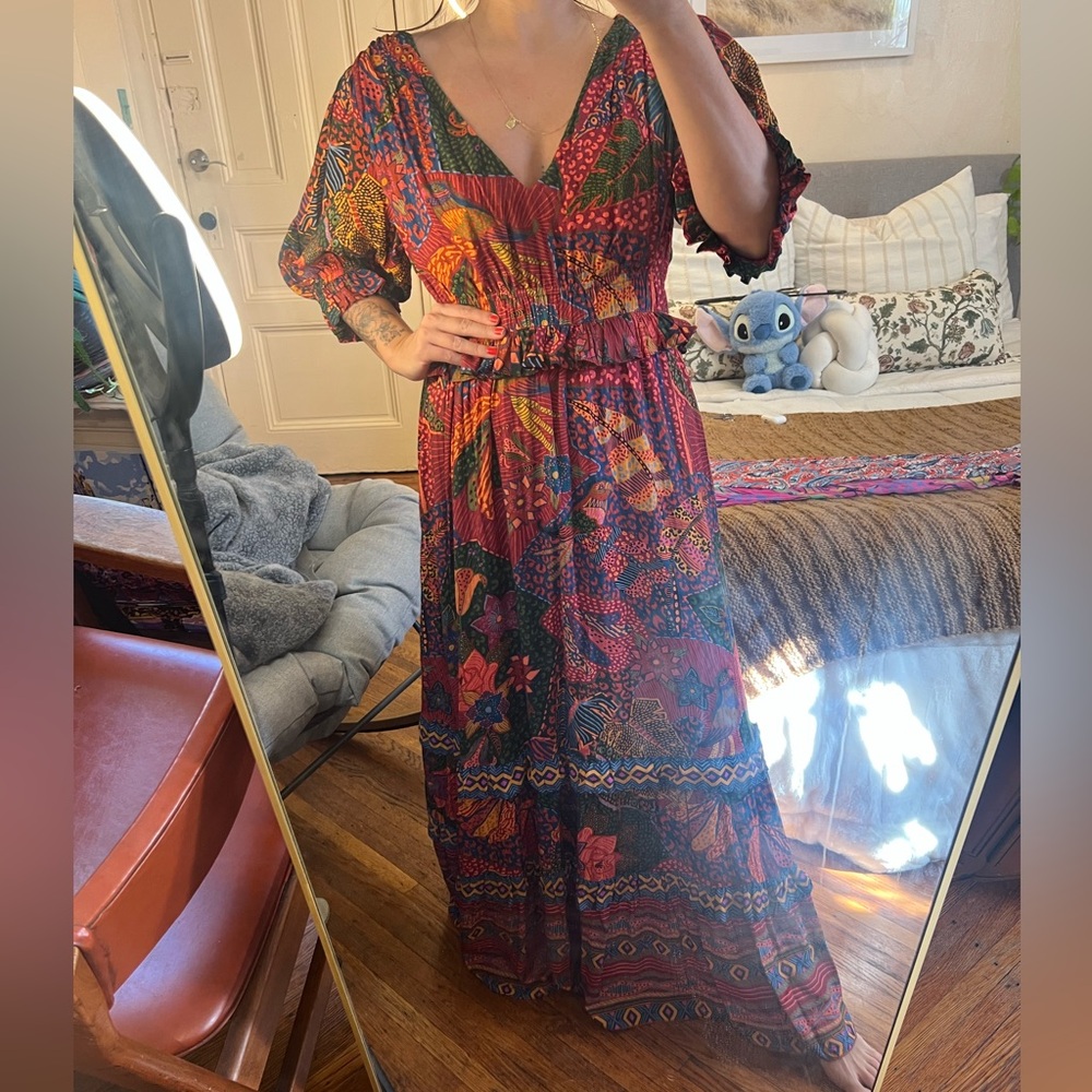 Anthropologie Red and Multicolor Floral Dress